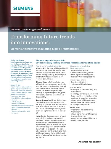 Transforming future trends into innovations: Siemens Alternative Insulating Liquid Transformers