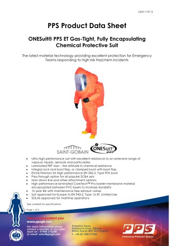 ONESuit® PPS ET Gas-Tight Suit