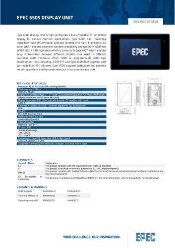 Epec Datasheet 6505 Display Unit