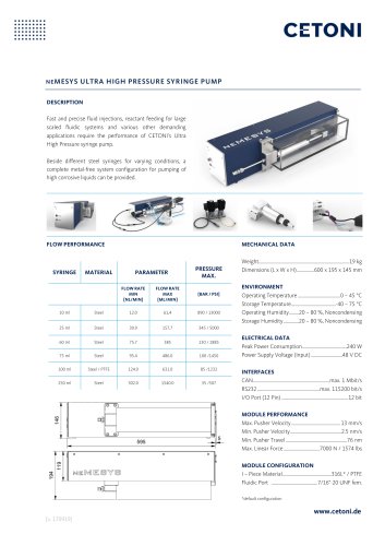 NEMESYS ULTRA HIGH PRESSURE SYRINGE PUMP