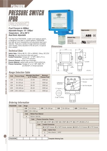Diaphragm pressure switch - PSA2000W