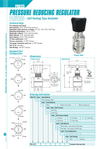 Pressure Reducing Regulator - PRU125