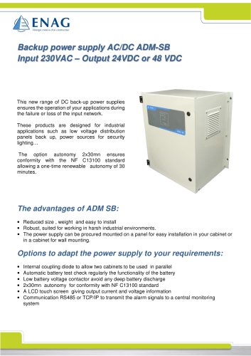 Backup power supply AC/DC ADM-SB Input 230VAC – Output 24VDC or 48 VDC