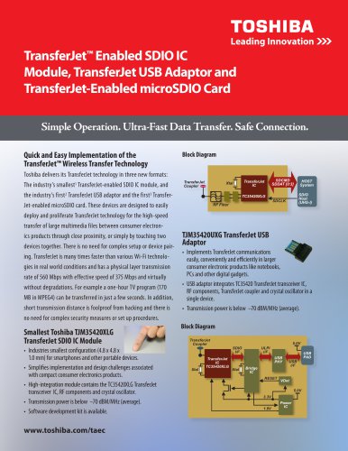 TransferJet? Enabled SDIO IC Module, TransferJet USB Adaptor and TransferJet-Enabled microSDIO Card