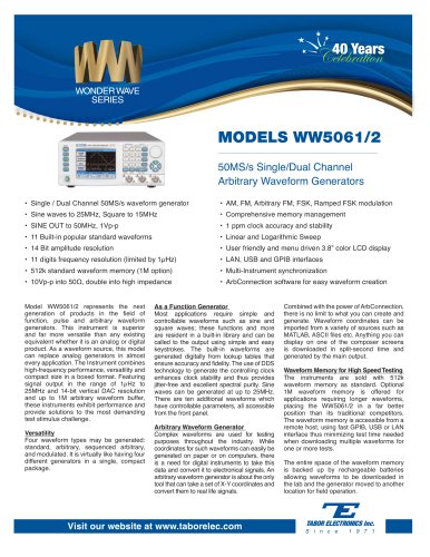 Model WW5061/2 50MS/s Single/Dual Channel Arbitrary Waveform Function Generator