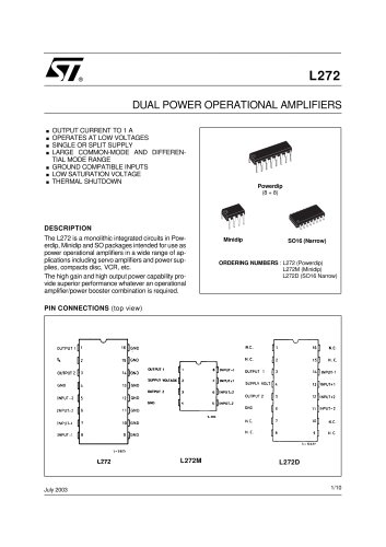 L272 Dual Power Operational Amplifier