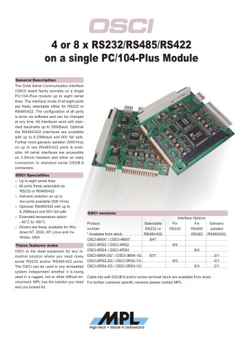 Serial PC/104-Plus card with RS232, RS422/ RS485 ports