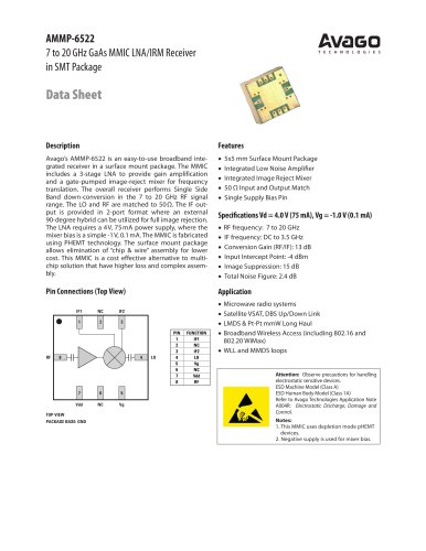 7 to 20 GHz GaAs MMIC LNA/IRM Receiver