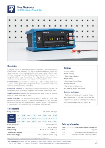 1040 Resistance Decade Box Data Sheet