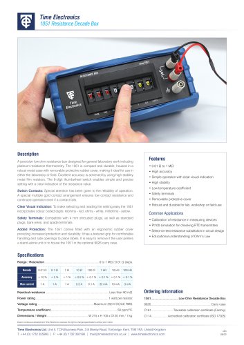 1051 Decade Resistance Box Data Sheet