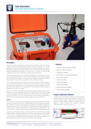 7015 Dual Channel Pressure Calibrator Data Sheet