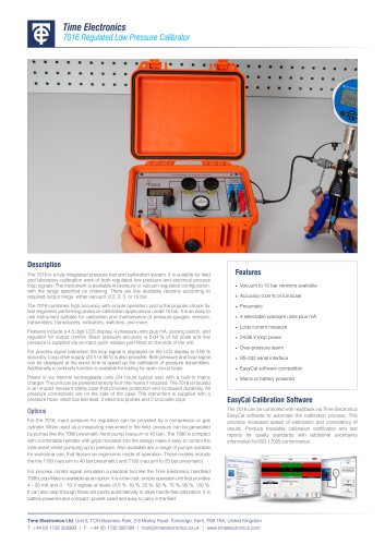 7016 Regulated Low Pressure Calibrator Data Sheet