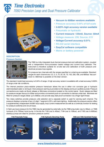 7093 Precision Loop and Dual Pressure Calibrator Data Sheet