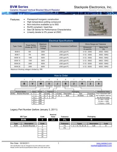 Ceramic Housed Vertical Wirewound Bracket Mount Resistor  BVM