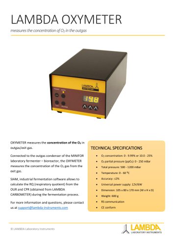 OXYMETER, O2 concentration measurement (0 - 9.99% or 10.0 - 25%) in outgas/exit gas