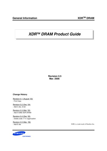 XDRTM DRAM Product Guide