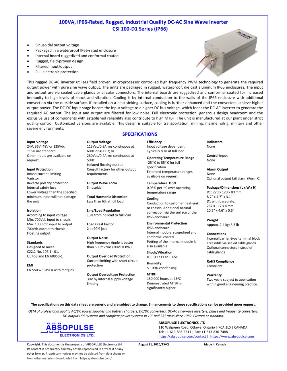 CSI-100-D1-IP66  - ABSOPULSE Electronics Ltd.