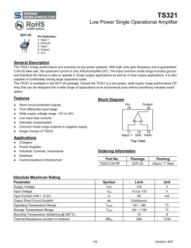 TS321CX5 Power Management Ics-Amplifier & Comparator-Amplifer