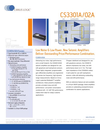 CS3301A Geophone Low Noise, Programmable Gain Differential Amplifier