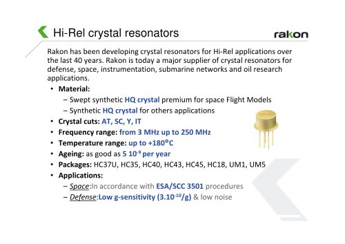 Rakon France crystal resonators