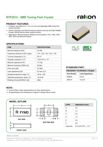 RTF2012 − SMD Tuning Fork Crystal