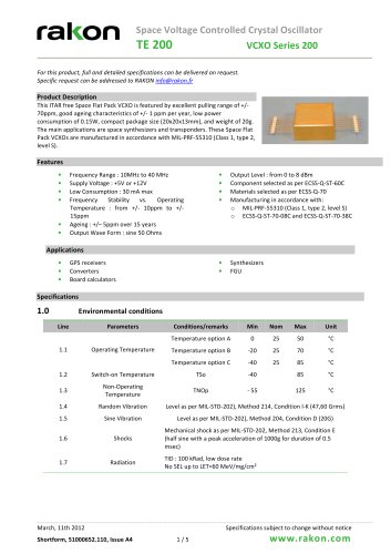 Space Voltage Controlled Crystal Oscillator TE200 VCXO Series 200 Spatial Flat Pack