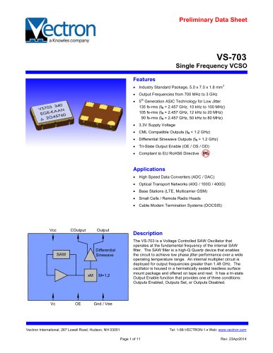 VS-703 Voltage Controlled Saw Oscillator (VCSO)