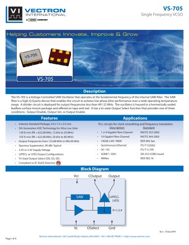 VS-705 Voltage Controlled SAW Oscillator (VCSO)