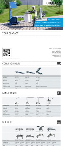 Masonry saws, conveyor belts, mini-cranes, masonry working platforms catalogue