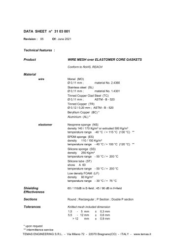 31 03 001 - WIRE MESH over ELASTOMER CORE GASKETS