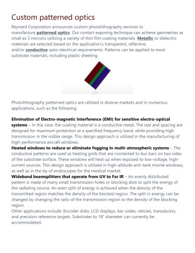 Photolithography Patterned Optics