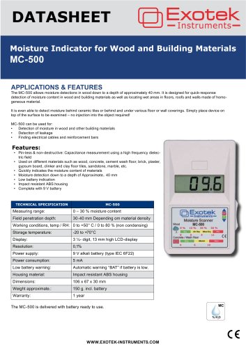 MC-500 Low Cost Moisture Detector - Pin-free