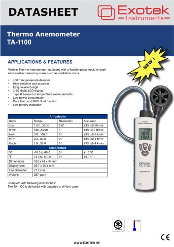 TA-1100  Thermo Anemometers TA-1100 with a Goose Neck