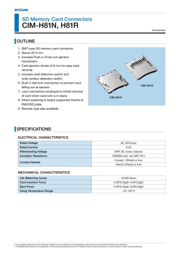 CIM-H81N, H81R SD Memory Card Connectors