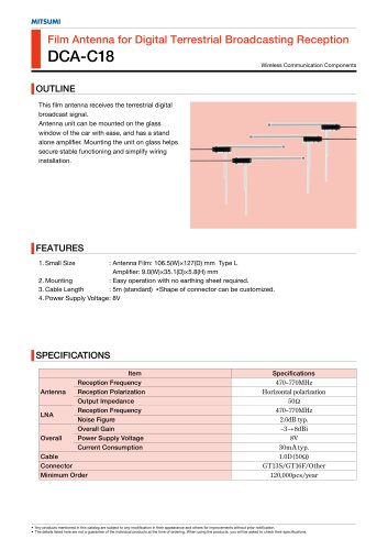 DCA-C18 Film Antenna for Digital Terrestrial Broadcasting Reception