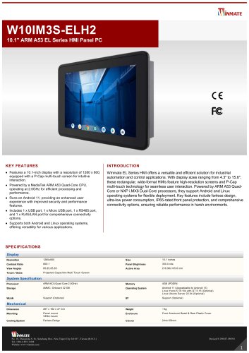 10.1" ARM A53 EL Series HMI Panel PC W10IM3S-ELH2