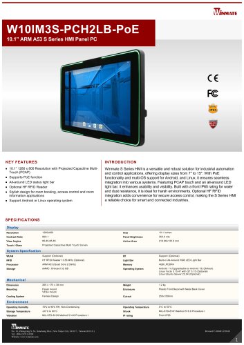 10.1" ARM A53 S Series HMI Panel PC 10.1" ARM A53 S Series HMI Panel PC