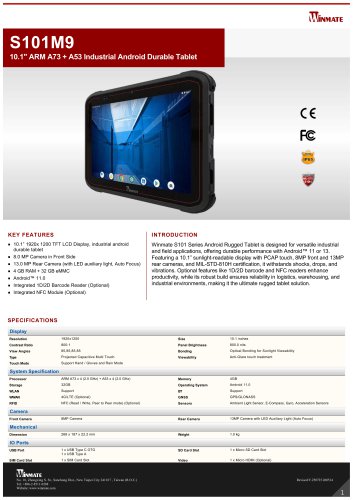 10.1" ARM A73 + A53 Industrial Android Durable Tablet S101M9