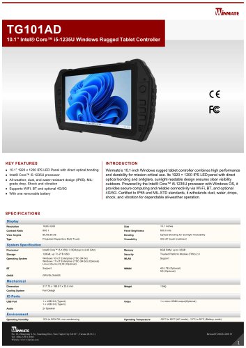 10.1&rdquo; Intel&reg; Core&trade; i5-1235U Windows Rugged Tablet Controller TG101AD