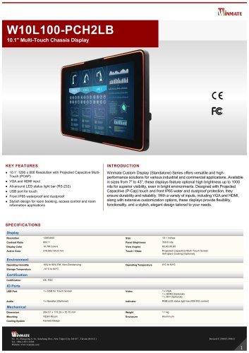 10.1" Multi-Touch Chassis Display W10L100-PCH2LB