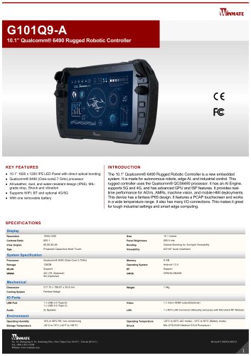 10.1&rdquo; Qualcomm&reg; 6490 Rugged Robotic Controller G101Q9-A
