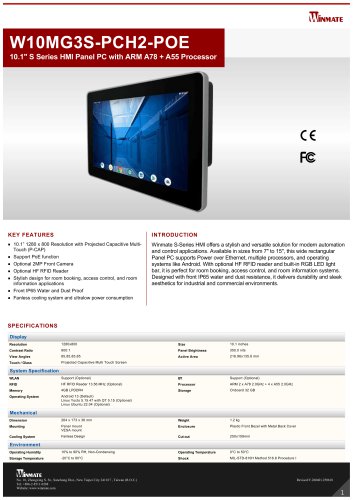 10.1" S Series HMI Panel PC with ARM A78 + A55 Processor W10MG3S-PCH2-POE