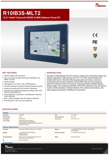 10.4" Intel&reg; Celeron&reg; N2930 G-WIN Defence Panel PC 10.4" Intel&reg; Celeron&reg; N2930 G-WIN Defence Panel PC