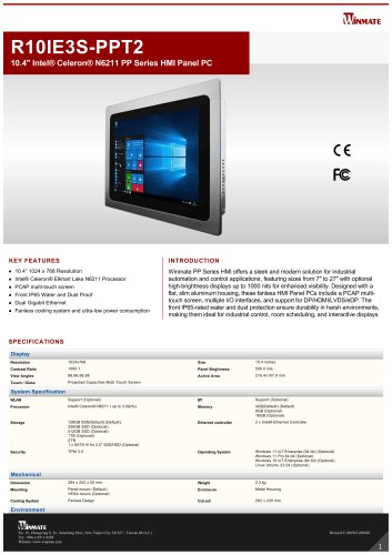 10.4" Intel&reg; Celeron&reg; N6211 PP Series HMI Panel PC R10IE3S-PPT2