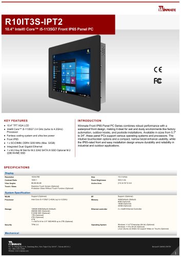 10.4" Intel&reg; Core&trade; i5-1135G7 Front IP65 Panel PC R10IT3S-IPT2