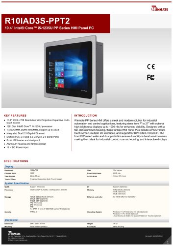 10.4" Intel&reg; Core&trade; i5-1235U PP Series HMI Panel PC R10IAD3S-PPT2