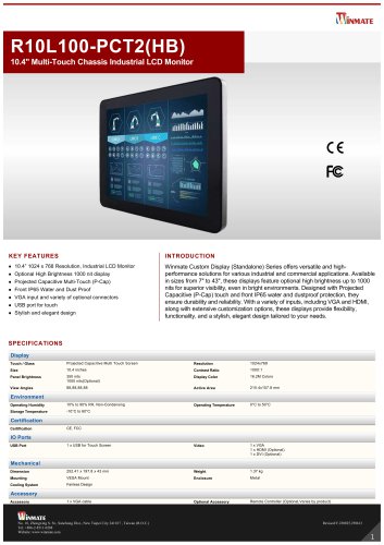10.4" Multi-Touch Chassis Industrial LCD Monitor R10L100-PCT2(HB)