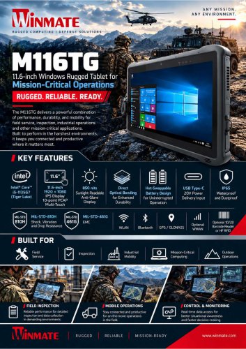 11.6" Windows Rugged Tablet with Intel&reg; Core&trade; i5-1135G7 M116TG