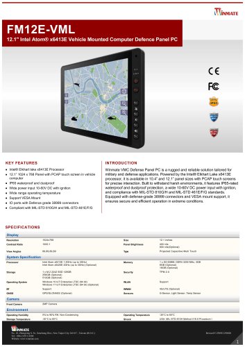 12.1" Intel Atom&reg; x6413E Vehicle Mounted Computer Defence Panel PC FM12E-VML