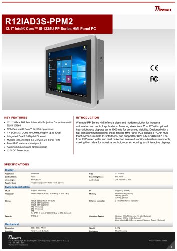 12.1" Intel&reg; Core&trade; i5-1235U PP Series HMI Panel PC R12IAD3S-PPM2